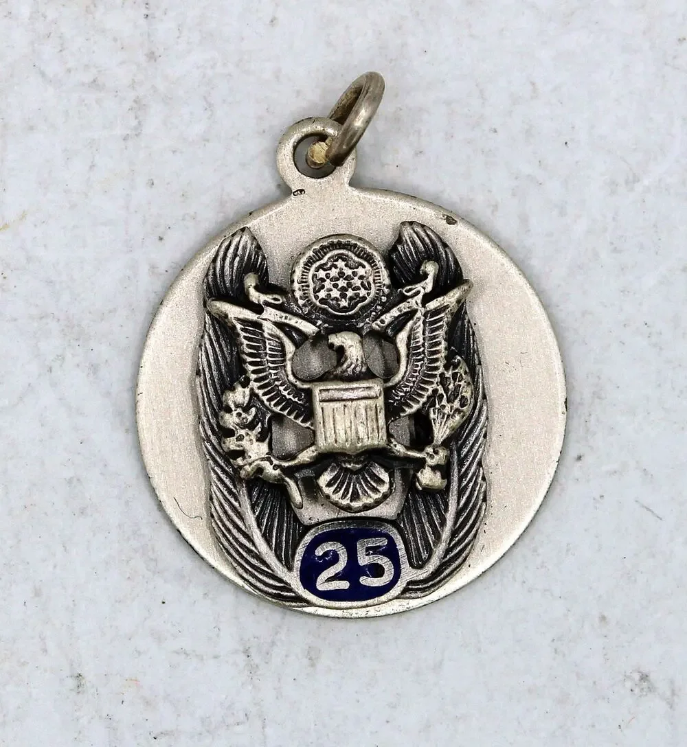 Vintage Sterling Silver Enameled U.S. Army 20 Year Service Pendant